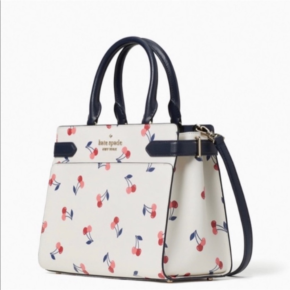 Kate Spade White and Navy Cherry Print Handbag - Picture 6 of 14